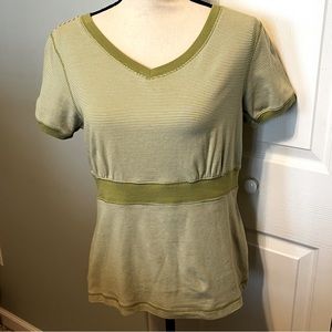 Pendleton Women Size Large Green White Stripe Short Sleeve Blouse Top Preppy Y2K